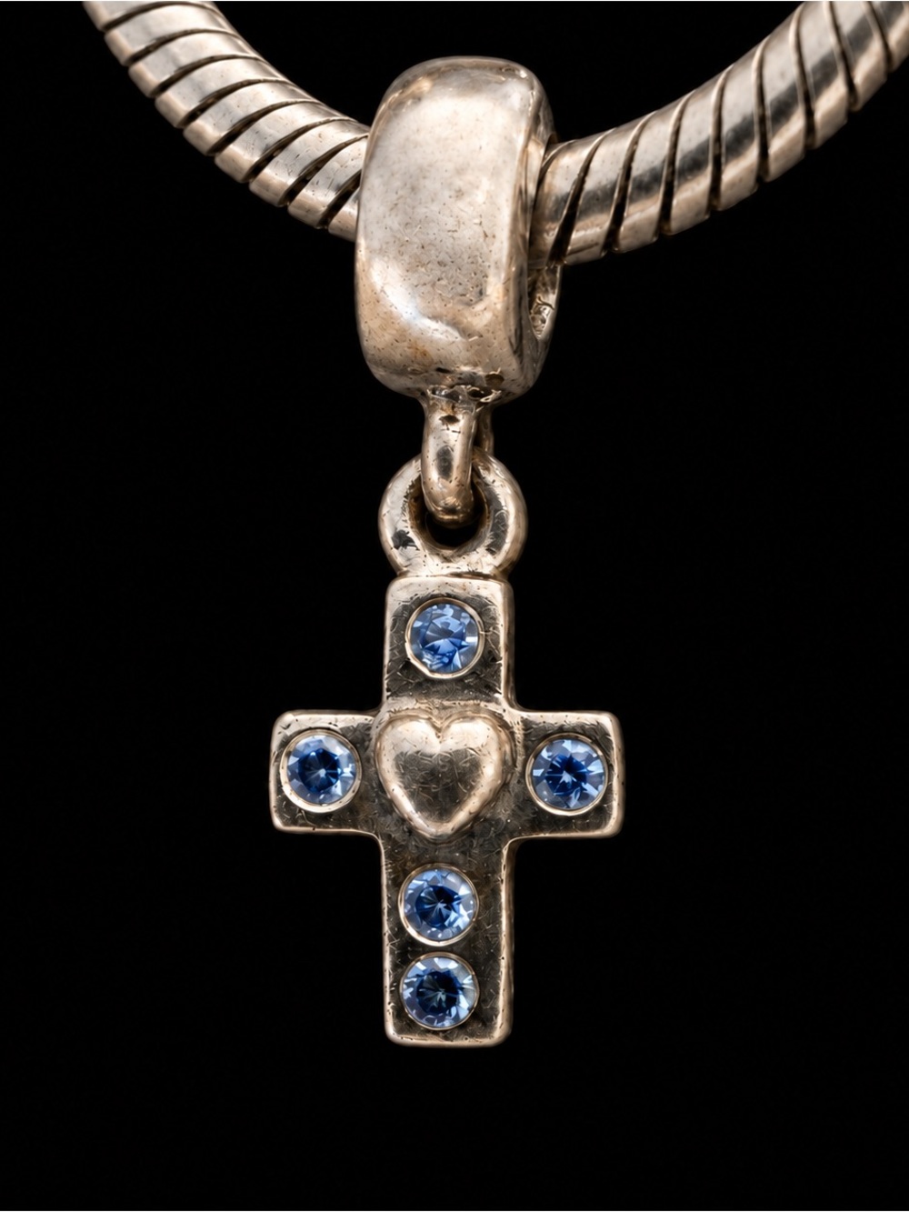 PANDORA #790355CZB Retired 925 Sterling Silver Cross Dangle Blue CZ Charm